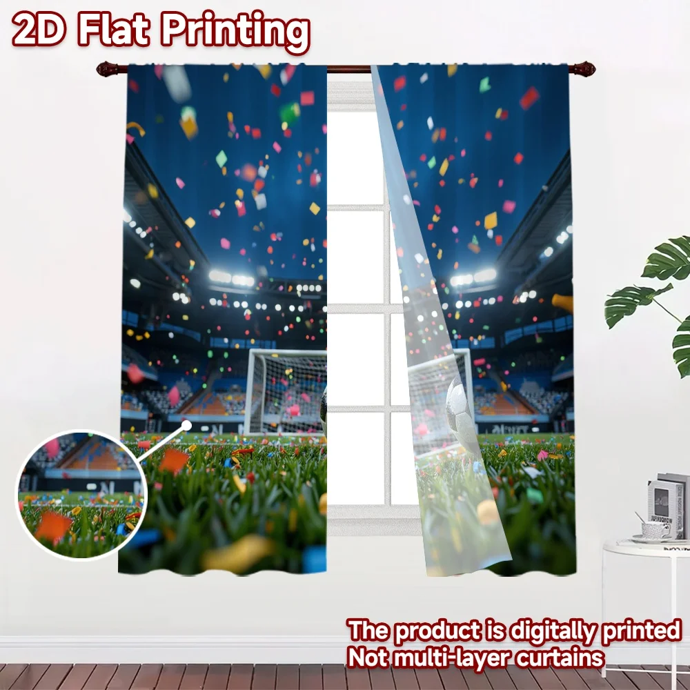 2D flat 2pcs Curtain Home Short Curtains Soccer Celebration Stadium Durable polyester fiber Holiday Decorations for Home Decor