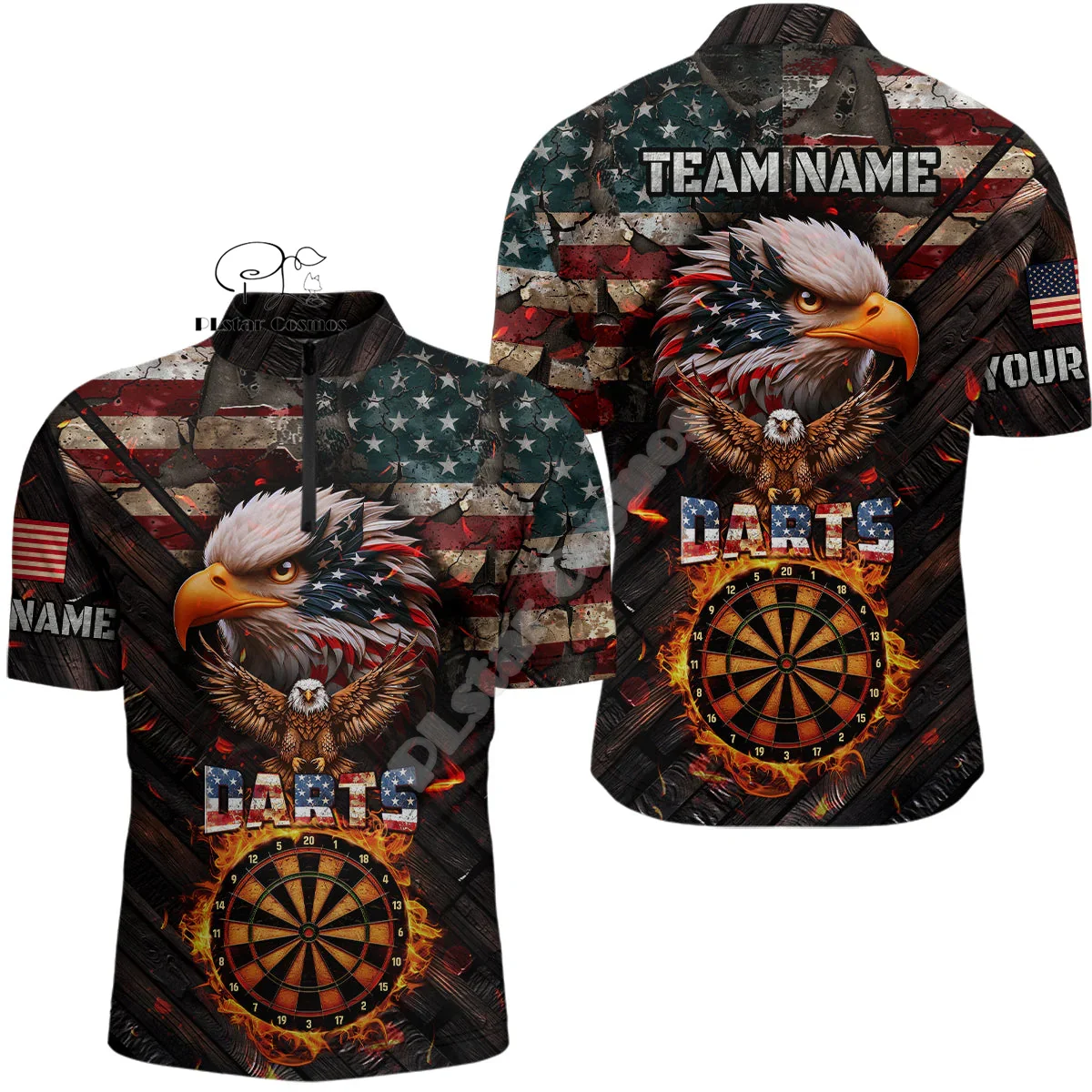 Custom Name Darts Camo Vintage Flame Graffiti Tattoo Retro 3DPrint Harajuku Summer Funny Short Sleeves Zip Polo Shirts Jersey A1