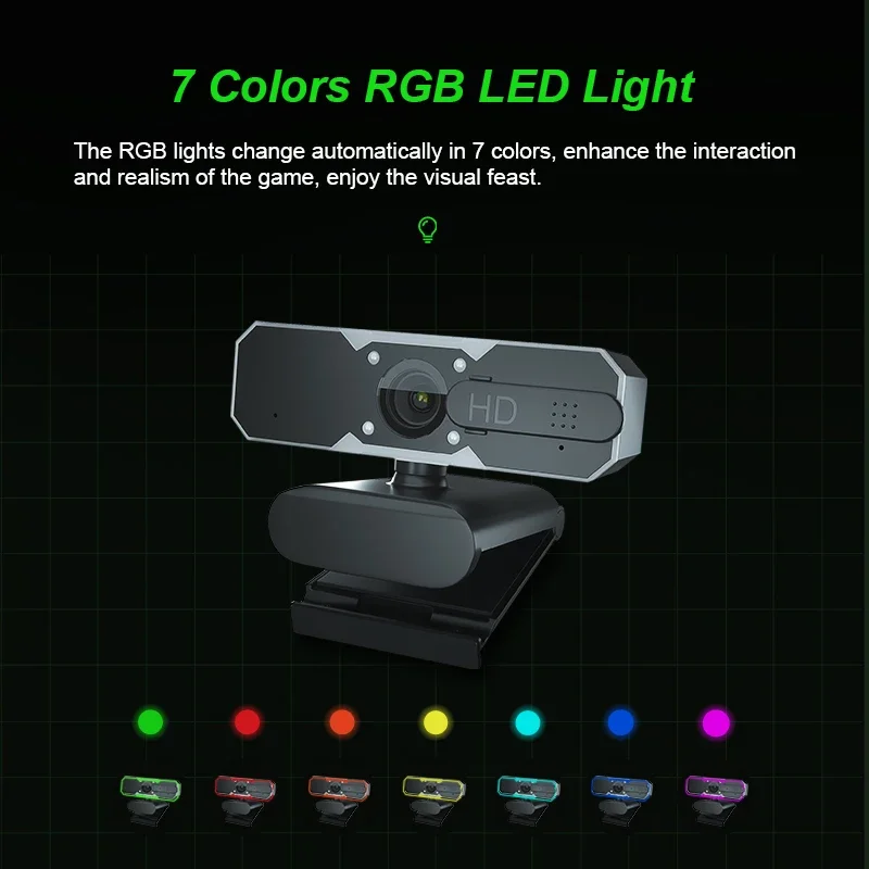 1080P 60fps HD RGB LED Light Esports Game Webcam USB Camera for Gaming PC Computer Web Cam with Microphone 7 Color Ring Light