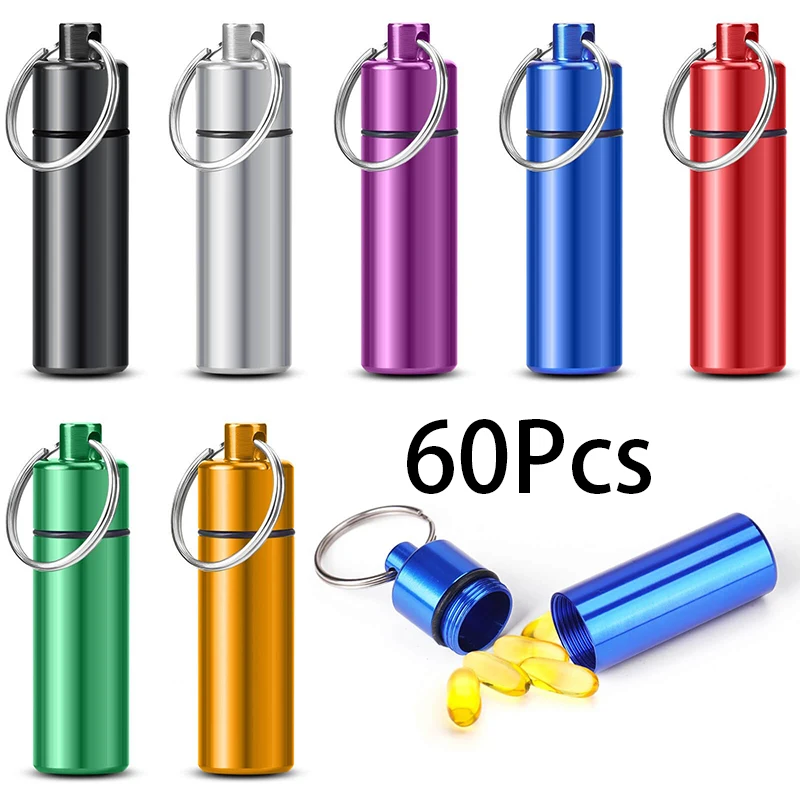 

60Pcs Portable Metal Aluminum Toothpick Holders Keychain Pocket Outdoor Travel Small Q-Tips Pill Containers