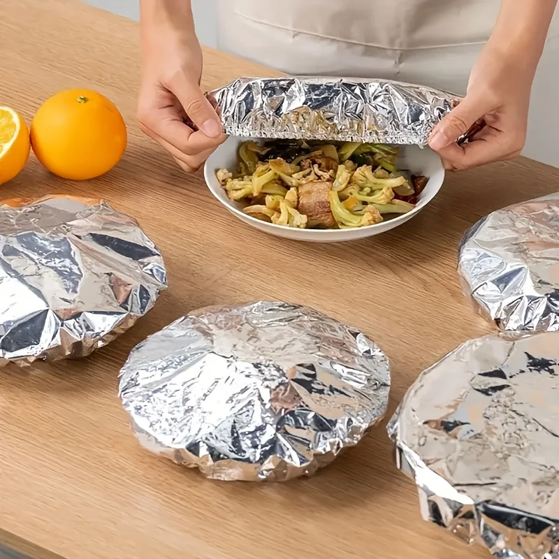 10/100pcs Aluminum Foil Cover Heat-Resistant Insulation Lid for Bowls Plates Keep Food Warm Fresh Kitchen Food Grade Cling Wrap 3