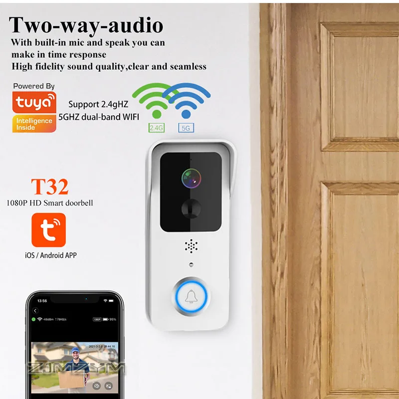Wireless Video Doorbell Camera 1080P WiFi Smart Doorbell With Chime PIR Motion Detection IR Night Vision For Home Door Security