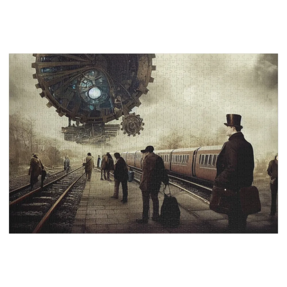 Steampunk Train Station Airship Station Scene Jigsaw Puzzle Customizable Child Gift Adult Wooden Jigsaw For Kids Puzzle