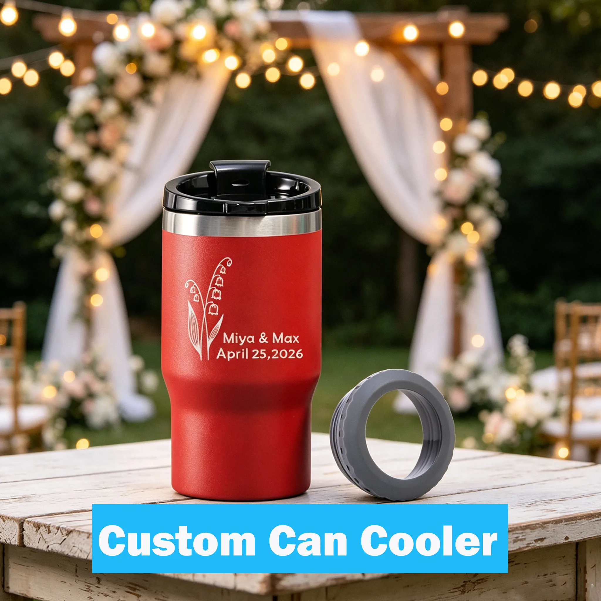 Personalized 14oz Can Cooler Drink Bottle, Wedding Gift for Couple, Custom Mug for Drinks with Monogram Engraved Name Text Logo