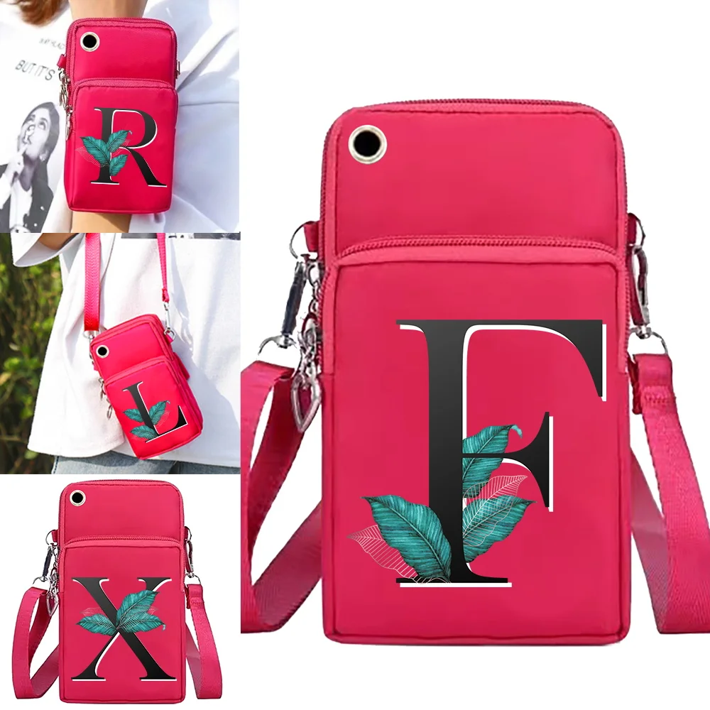 

Phone Bag for Iphone/huawei/xiaomi/samsung Universal Crossbody Shoulder Bags Wrist Pack Arm Bags with Headset Hole Leaf Pattern