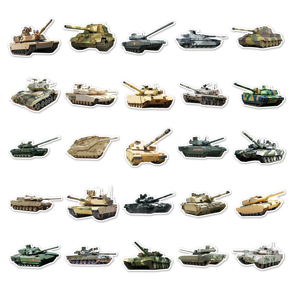 50pcs Cartoon Tank Stickers Pack Guitar Suitcase Scrapbook Stationery Journal Phone DIY Military Sticker Journaling Materials