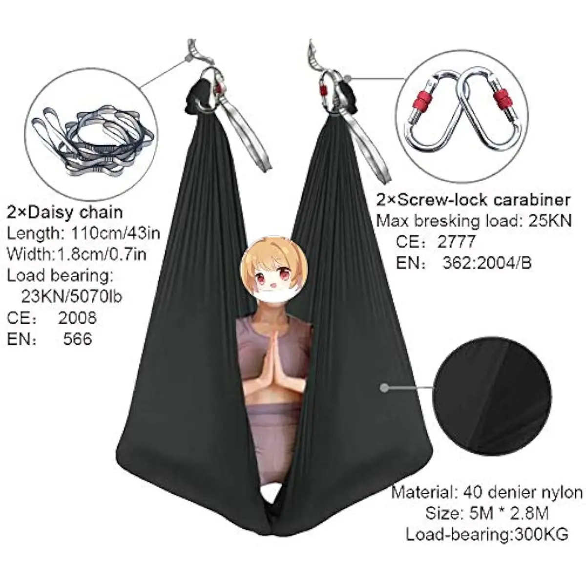 Aerial Yoga Hammock 5M x 2.8M Gradient Purple Nylon Swing for Anti-Gravity Fitness Dance Acrobatics Pilates Suspension Training