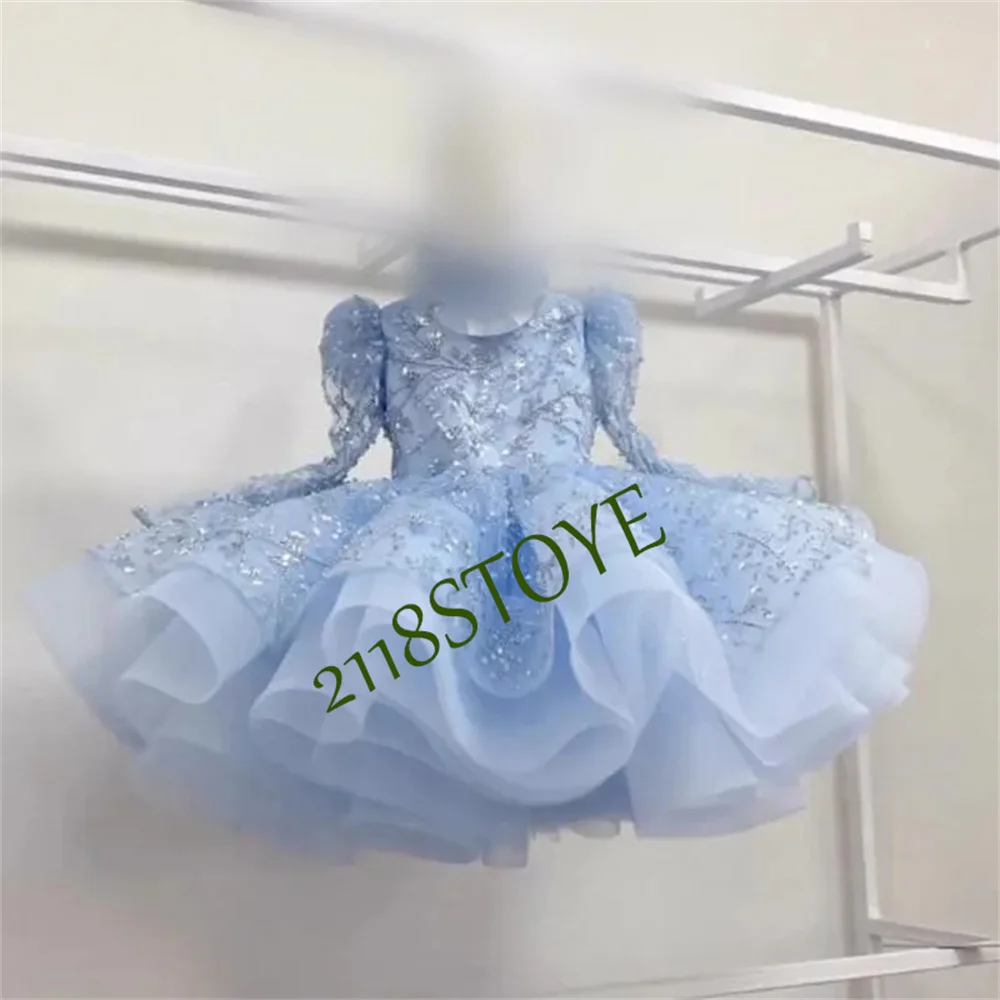 Blumen mädchen Kleider Bogen geschwollene kleine Mädchen Kleid Satin Prinzessin Kleid Baby Mädchen Kleider Erstkommunion Bogen