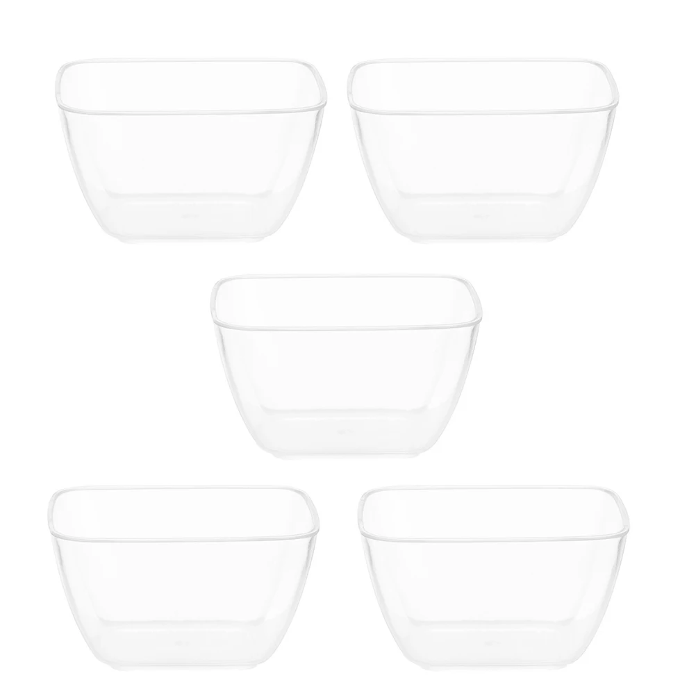 5pcs Disposable Salad Bowl Plastic Transparent Square Dessert Storage Bowl For Home Store Kitchen Widely Applicable (70ml)