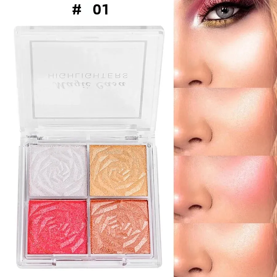 Magic Case Highlighter Poederpalet 4-kleuren Glitter Gezichtscontour Fleuren Make-up Shimmer High Light Blusher Vrouwelijke cosmetica