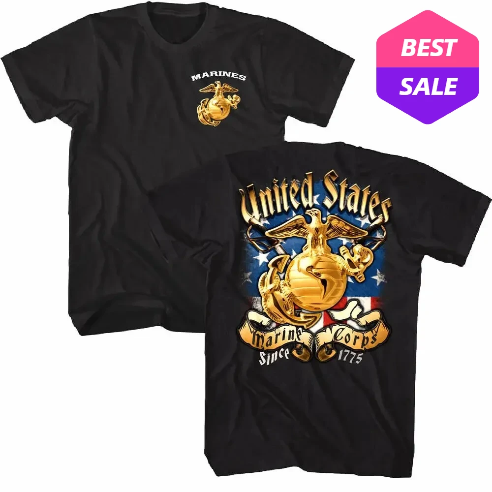 

United States Marine Corps American Flag Men's T Shirt Enlisted Patriotic 1775 Breathable Top, Loose Casual Mens T-shirt S-3XL