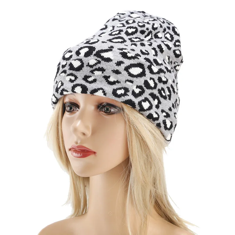 Europe fashion winter knitted hat women outdoor beanie warm leopard print cold hat with thick ear protection knitted hat men