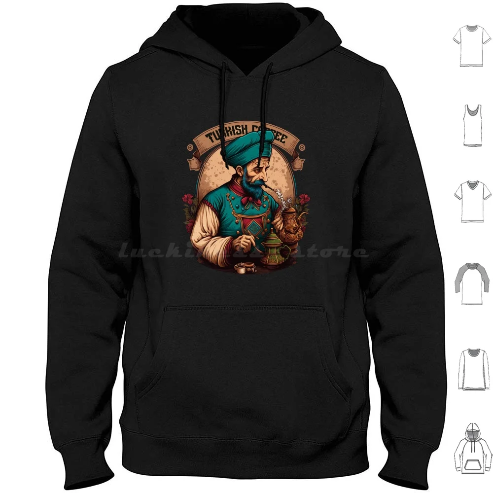 Ottoman Man Preparing His Turkish Coffee Hoodie Cotton Long Sleeve Dirilis Ertugrul Turkish Turkey Famous Medieval Swords