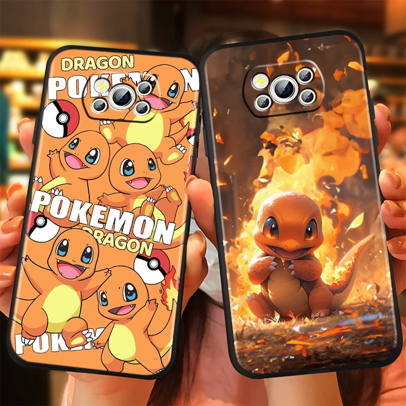 P-Pokemons Little Fire Dragon For Xiaomi Mi Poco F5 F4 F3 X6 X5 X4 X3 M6 M5 M5S M4 M3 C65 Pro GT NFC 5G Black Soft Phone Case