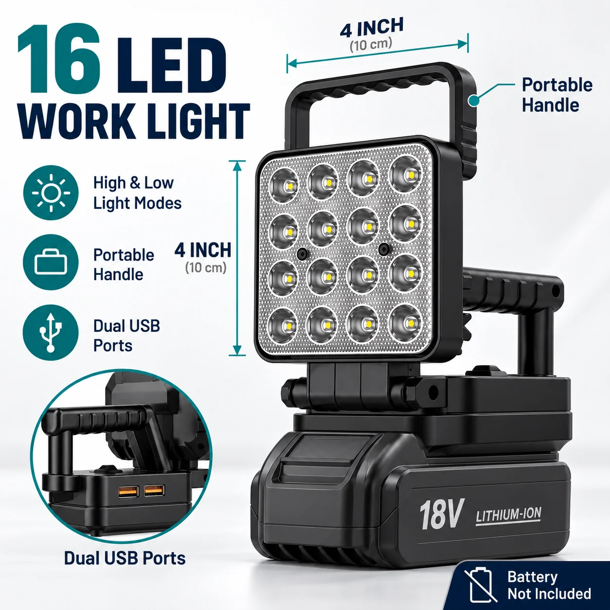 4 Inch Cordless LED Work Light for Makita 14.4V‑18V Li‑ion Battery, Flashlight Spotlight Lantern for Camping Emergency Use