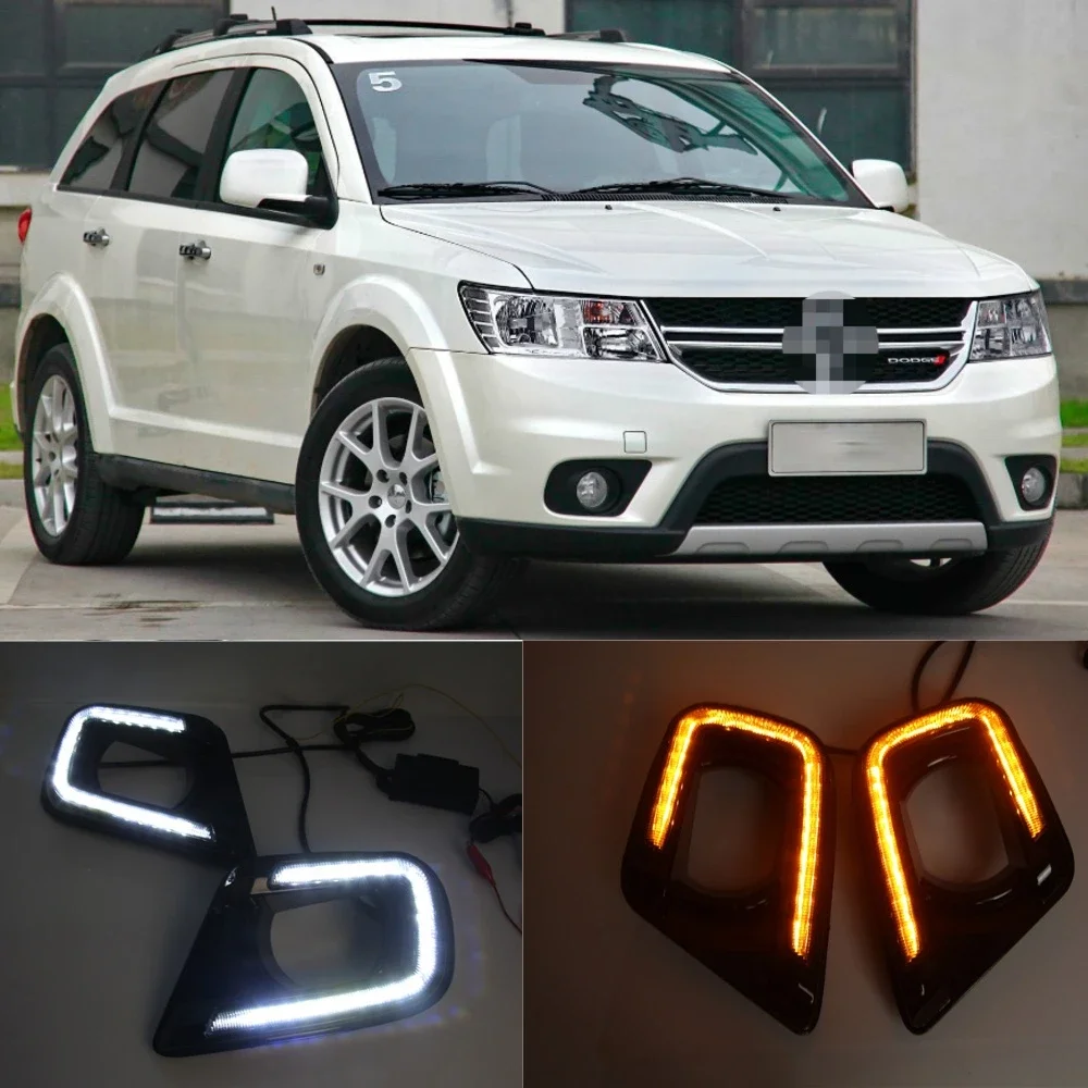 LED Daytime Running Light For Dodge Journey Fiat Freemont 2014 2015 2016 Yellow Turn Signal Relay DRL Fog Lamp Decoration