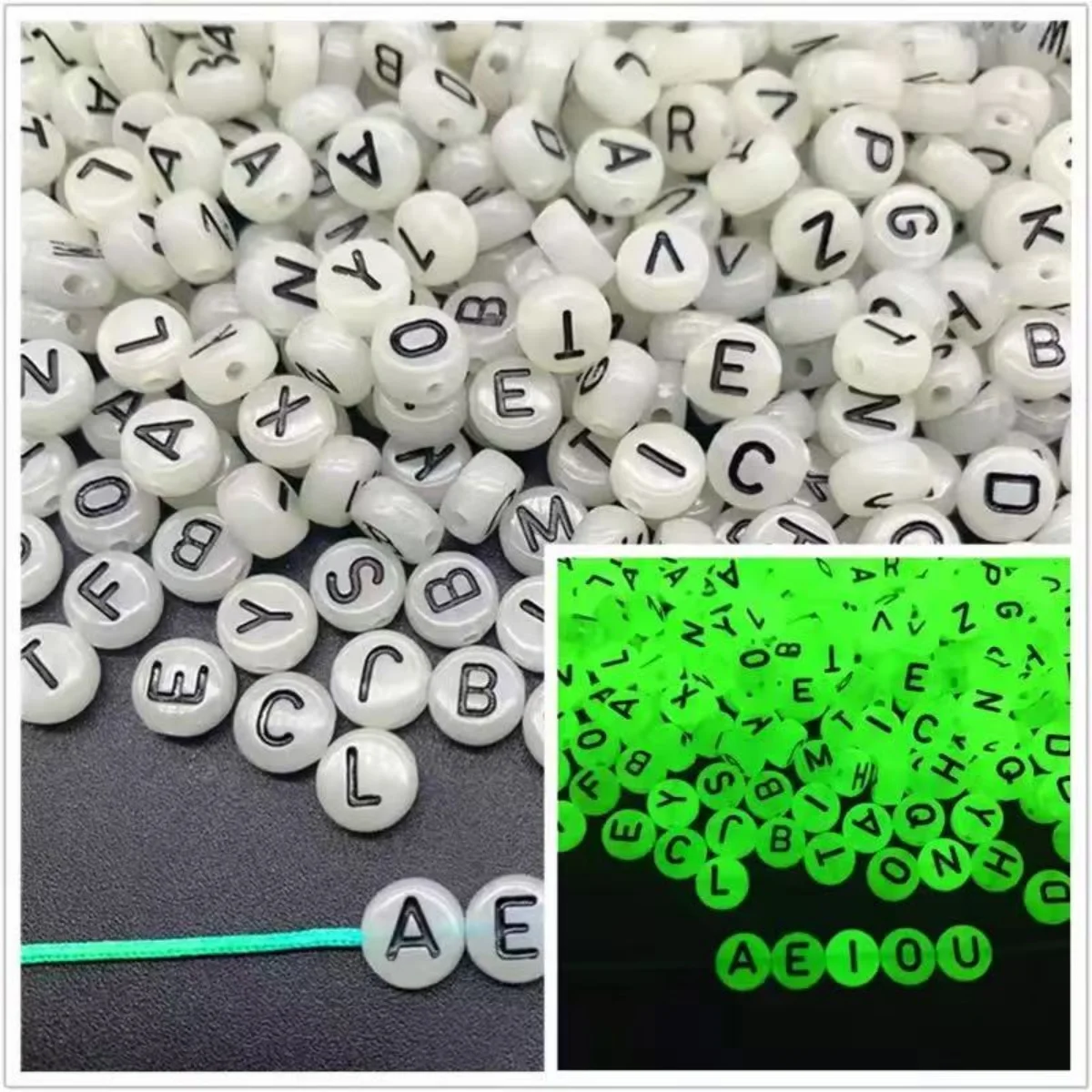 100-200PCS Luminous Letter Beads Oval Shape Acrylic Spacer Beads For Jewelry Making DIY Charms Bracelet Necklace Accessories
