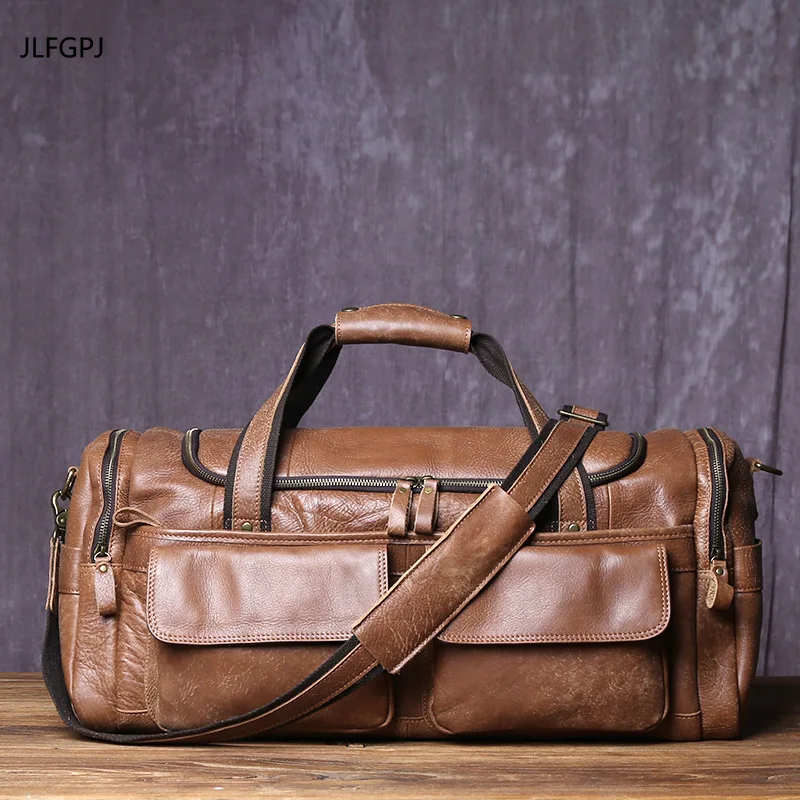 

New Retro Large Capacity Men's Frosted Leather Travel Bag Made Of Old Top Layer Cowhide Portable Short Distance Luggage Bag