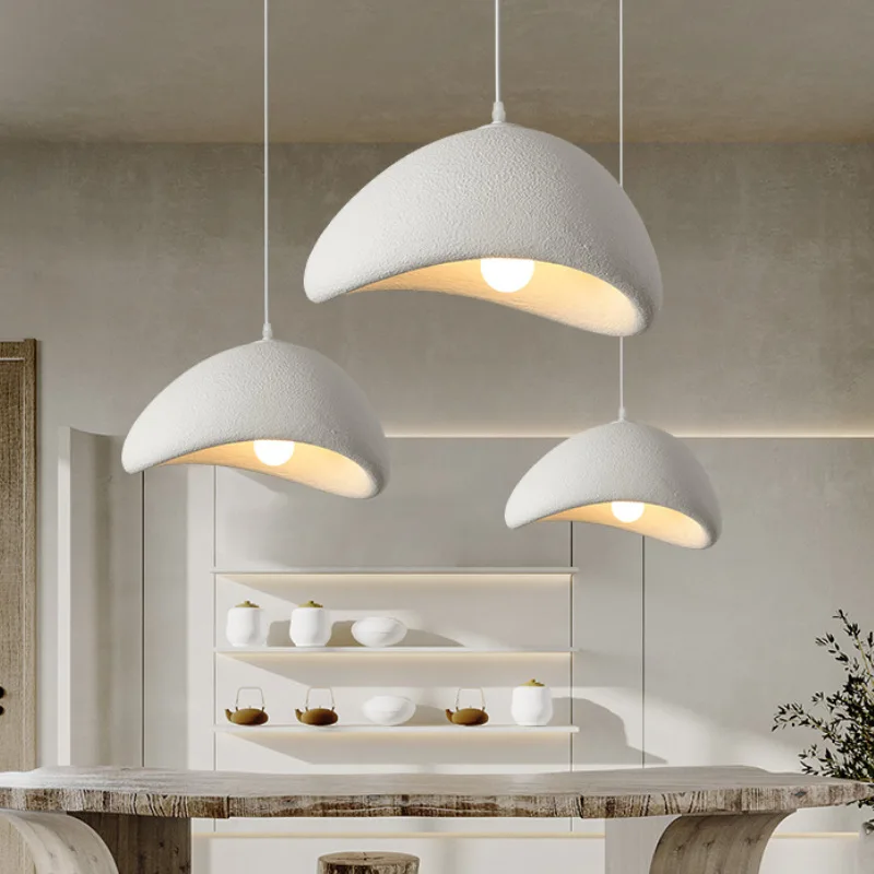 صفقة ساخنة! ضوء قلادة LED من Nordic Wabi-Sabi - غطاء من نسيج الحرير، قاعدة E27، توصيل سريع |   مثالية لغرفة النوم/ديكور المنزل