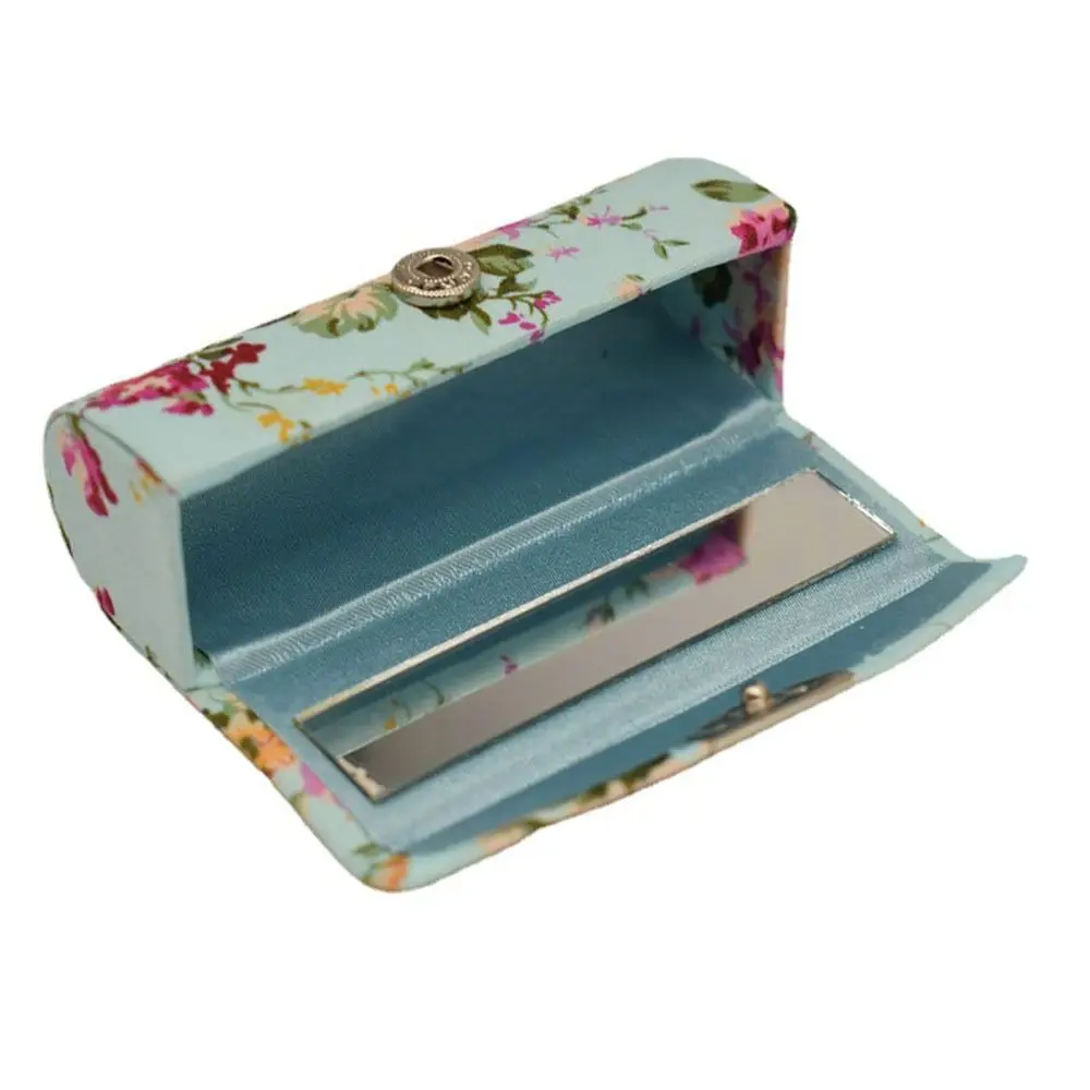 Lipstick Case Embroidered Flower Lip Gloss Box With Mirror Retro Jewelry Holder Makeup Storage