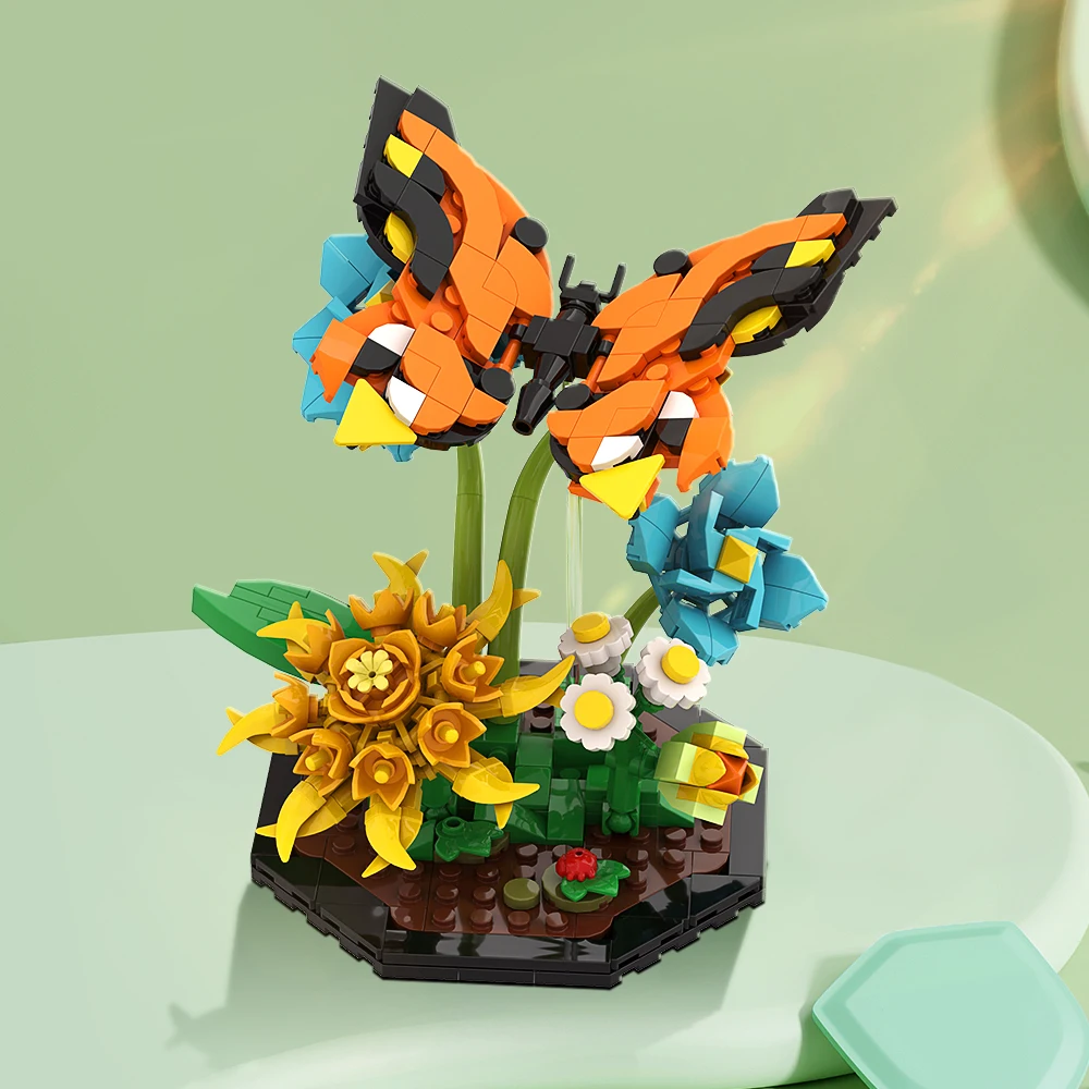 MOC Butterfly and Flower Building Blocks - Creative DIY Nature Scene Model, 318PCS Fun Decorative Toy for Kids & Adults