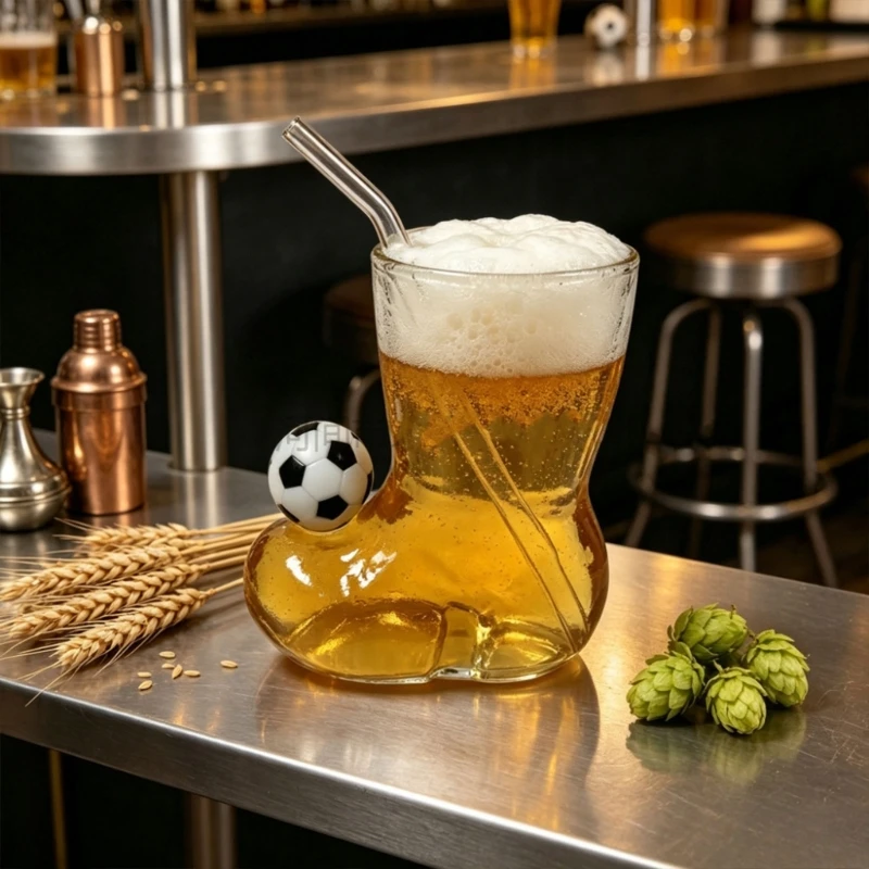 Clear Glass Soccer Party Cup with Boot 400ml Novelty Beer Glass for Celebration Tables, Fan Gatherings, and Toasts 87HA