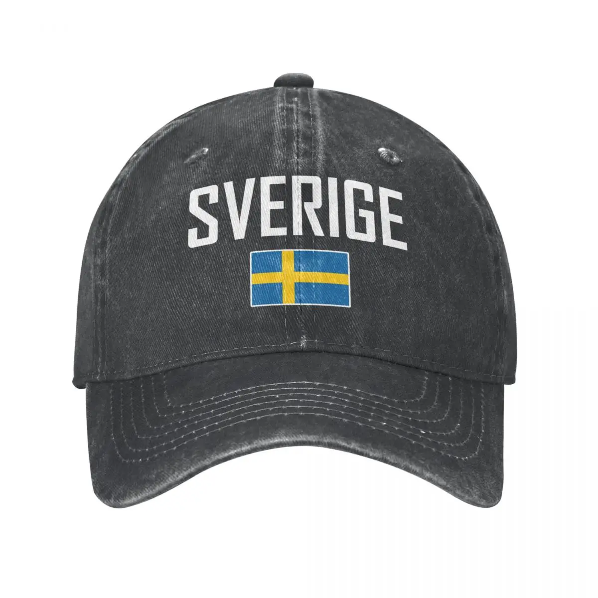 Men Baseball Cap Sweden SVERIGE Flag And Font Charcoal Washed Denim Classic Vintage Cotton Dad Trucker Hat Unisex Adult