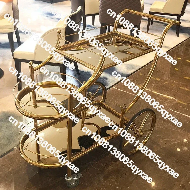 Hotel Trolley Wedding Dim Sum Birthday Trolley Drinks Cake Wine Cart Gold Stainless Steel Food Delivery Serving