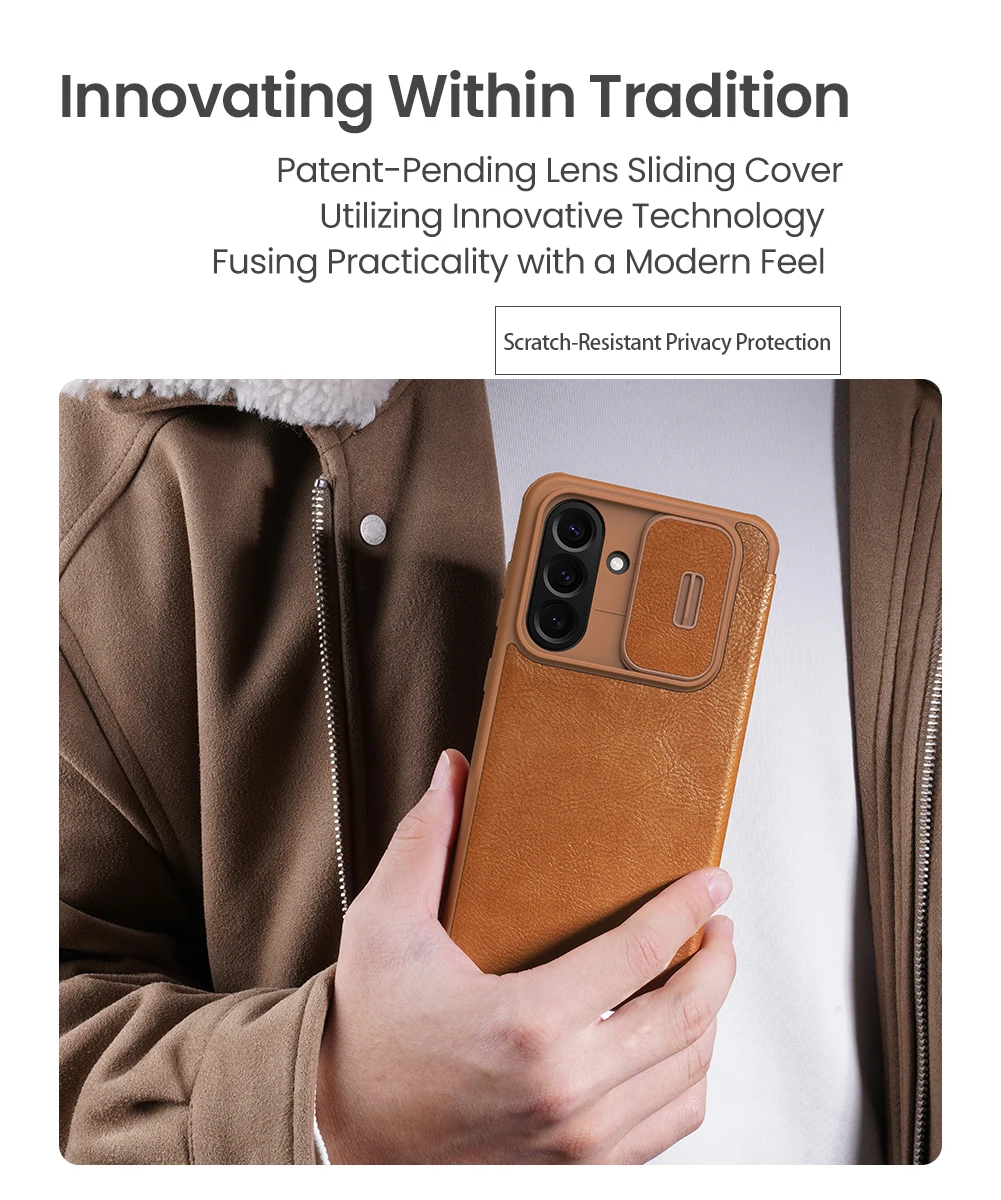 Nillkin untuk Samsung Galaxy A56 5G Casing Qin Pro Casing Kulit Flip Casing Kamera Geser Ultratipis Penutup Pelindung Lensa