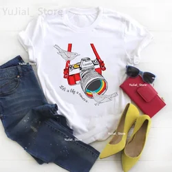 Life Is Like A Camera Graphic Print T Shirt Girls Harajuku Kawaii Birds Tshirt Women Summer Fashion T-Shirt Female Harajuku Tops