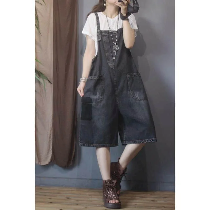 

Denim Jumpsuits for Women Oversized Blue Playsuit Denim Pants Loose High Waist Cross-Pants Overalls for Women Clothes One Piece