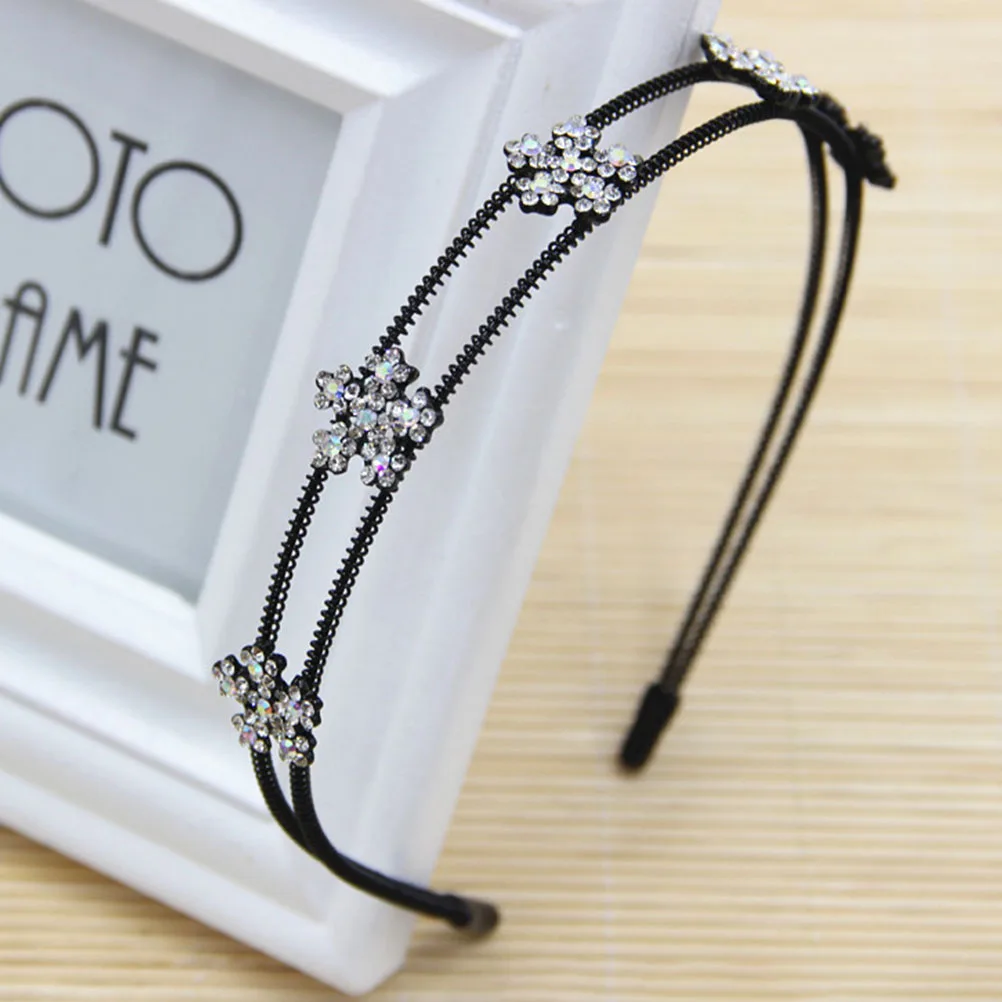 

Flower Headb Rhinestone Inlaid Double layer Alloy Women Headdress Hair Stylish Decorative Bright Color Design Practical