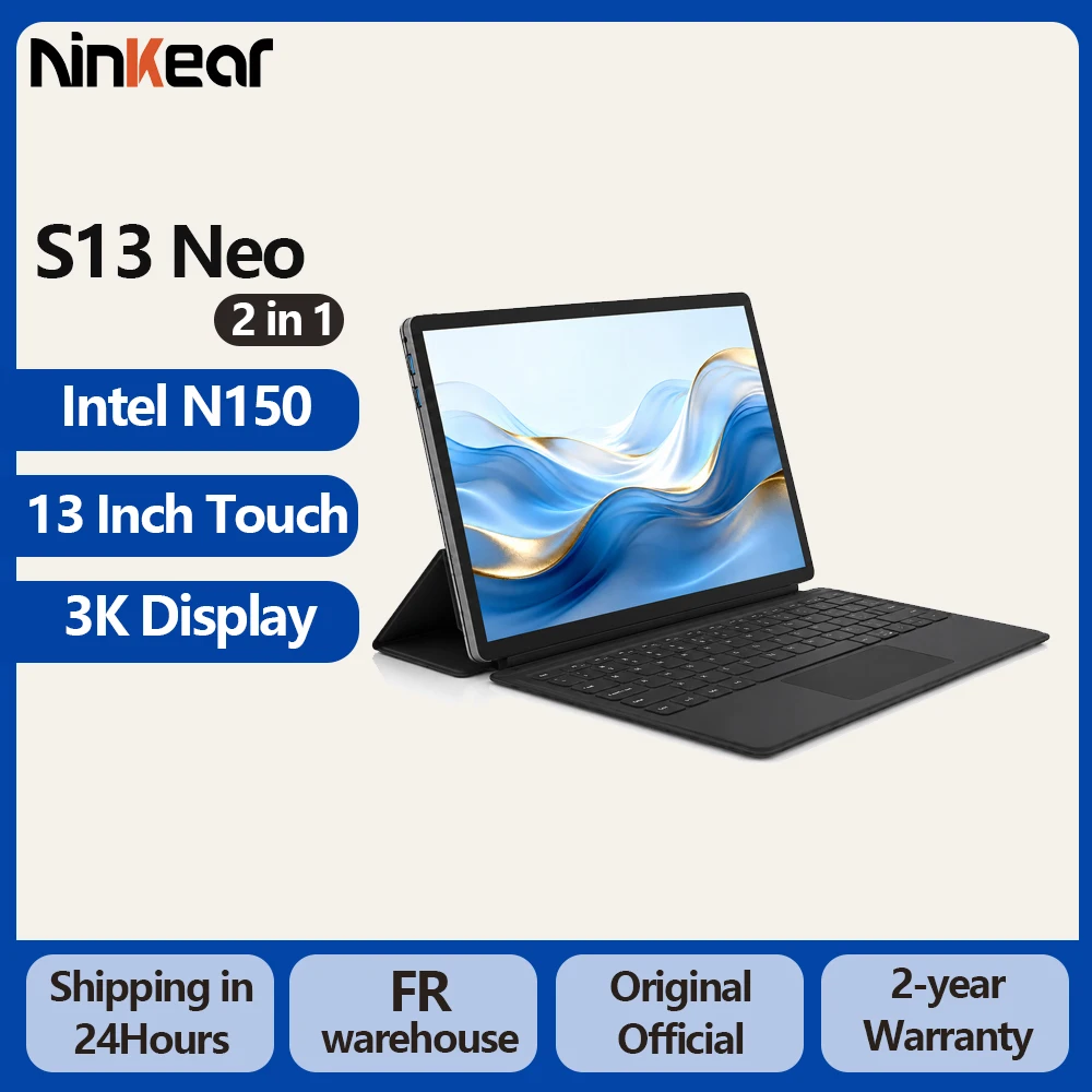 Portátil 2 en 1 Ninkear S13 con Procesador Intel N150, 12 GB de RAM, SSD de 512 GB, Pantalla Táctil 3K de 13 Pulgadas, Windows 11, Teclado Desmontable, Computadora Portátil Ligera