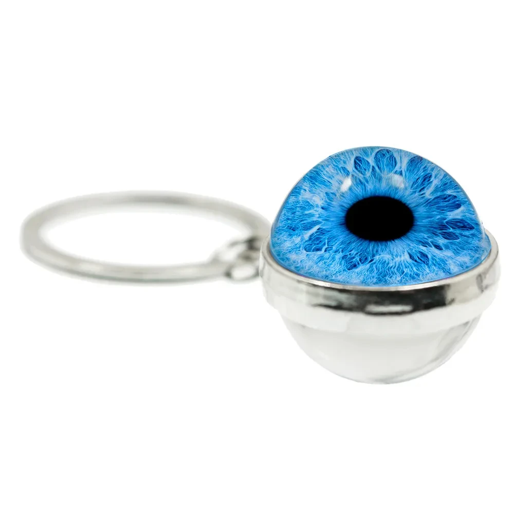 Hot Selling animals Eye Glass Eyes 20mm Cabochon Glass Ball Keyrings Round Dome Dragon Eye Keychain Jewelry Accessory