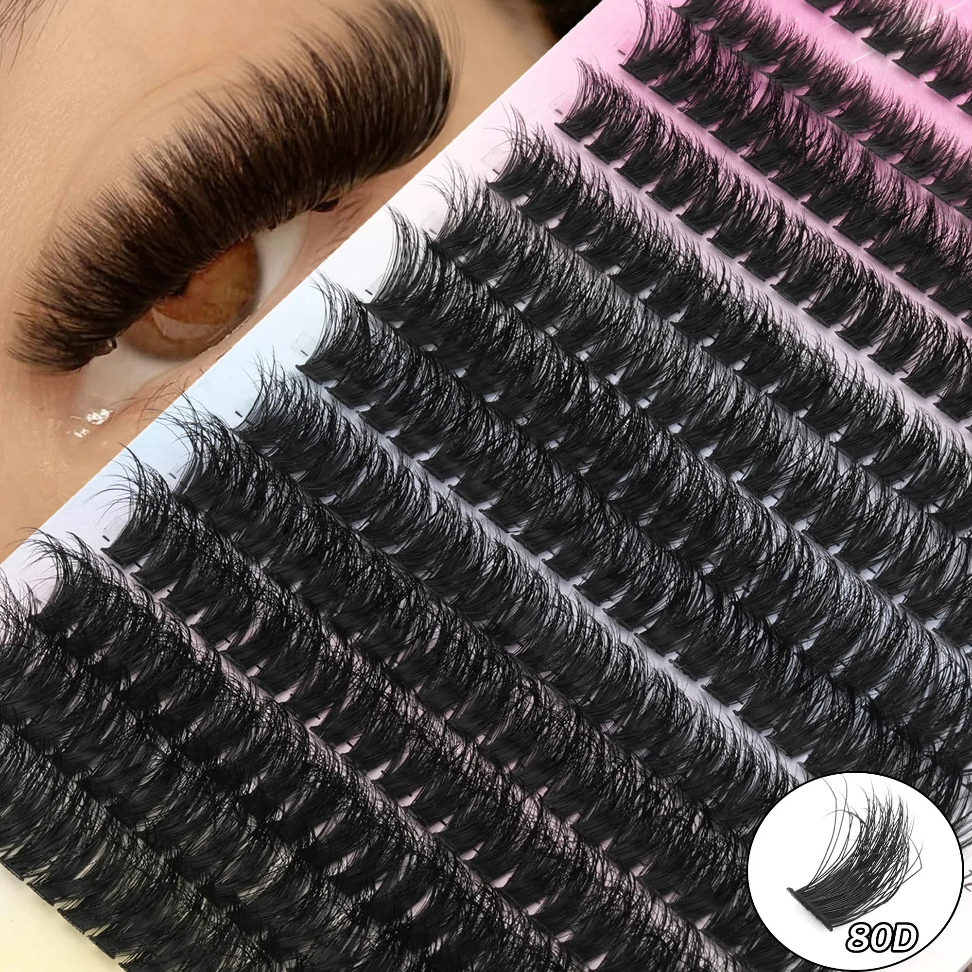 80D Fluffy Cluster Lashes D Curl Faux Mink Individual False Eyelashes DIY Lash Extensions Mixed Length Makeup Eyelashes
