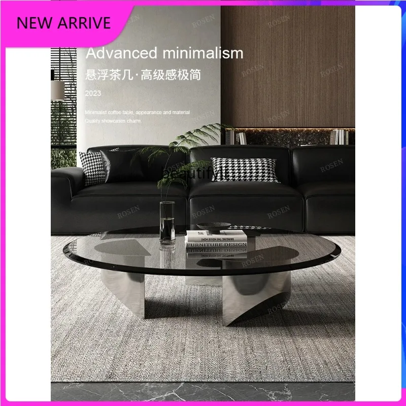 

A4567 round Suspension Coffee Table Tempered Glass Panel Italian Light Luxury Small Apartment Designer Model