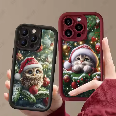 Cute Christmas Owlet Cat Pattern Phone Case for Samsung Galaxy A55 A54 A15 A35 S25 Ultra S24 Plus S23 S22 S21 S20 FE Soft Cover