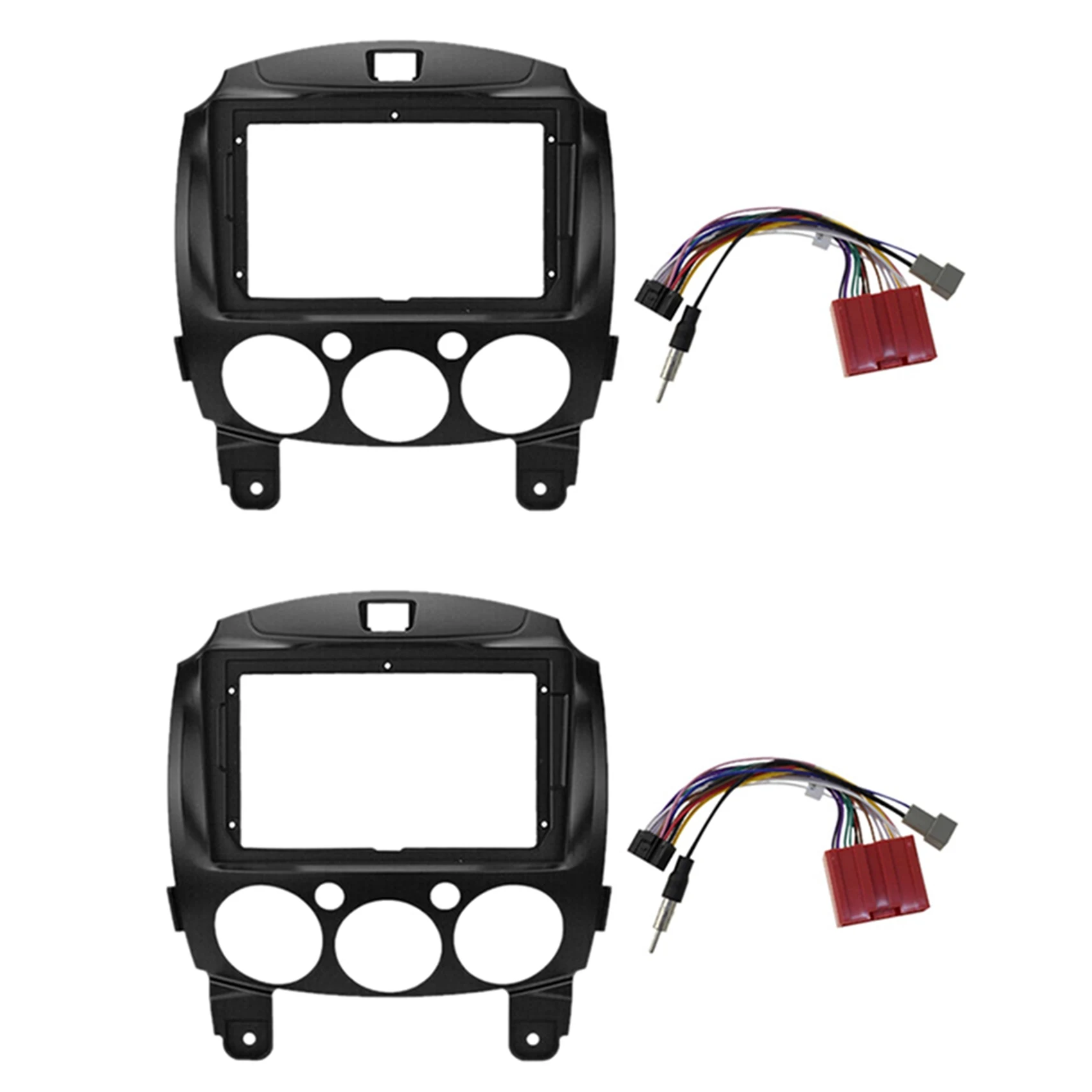 

2pc 9Inch 2DIN Car Dashboard Frame DVD Navigation Panel Frame Radio Audio Panel with Harness for Mazda 2 Demio 2007-2014