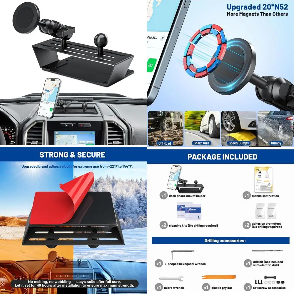 

Магнитный держатель телефона на приборной панели для F150, крепление для телефона не требуется, совместимое с 2015-2020 F150 2017-2022 F250 F350, Full M