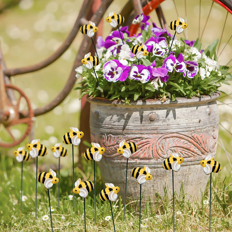 10pcs Little Bee simulazione Plug-in Lawn Garden Stakes Party Decor Resin Yard Pathway Ornaments compleanno Wedding Party Supply