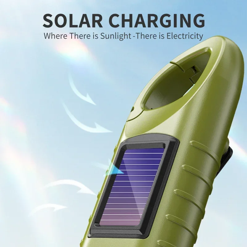 LED Flashlight Hand Crank Solar Powered Rechargeable Survival Gear Self Powered Charging Torch Dynamo for Fishing Boating Hiking