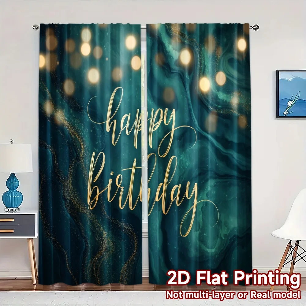 2pcs, 2D FLAT PRINTING Curtains (Without Rod) Birthday Vibes Popular Creative Curtains Polyester Curtains Thermal Insulation,
