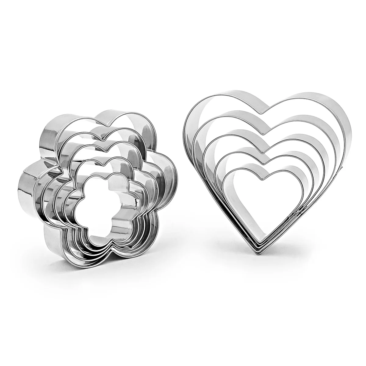 10Pcs Set Stainless Steel heart-shaped Cookie Cutter Bread Mould Sugar Biscuit Press Stamp Embosser DIY Fondant Cake Baking Kids