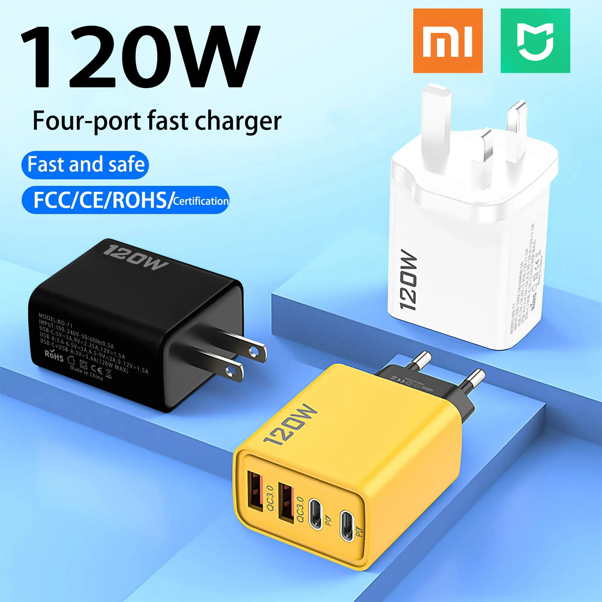 

Mijia 120W 4 Port Fast Charging PC/USB Charger EUR/US/UK Standard Type C Wall Charger QC3.0 Adapter for IPhone Samsung Millet