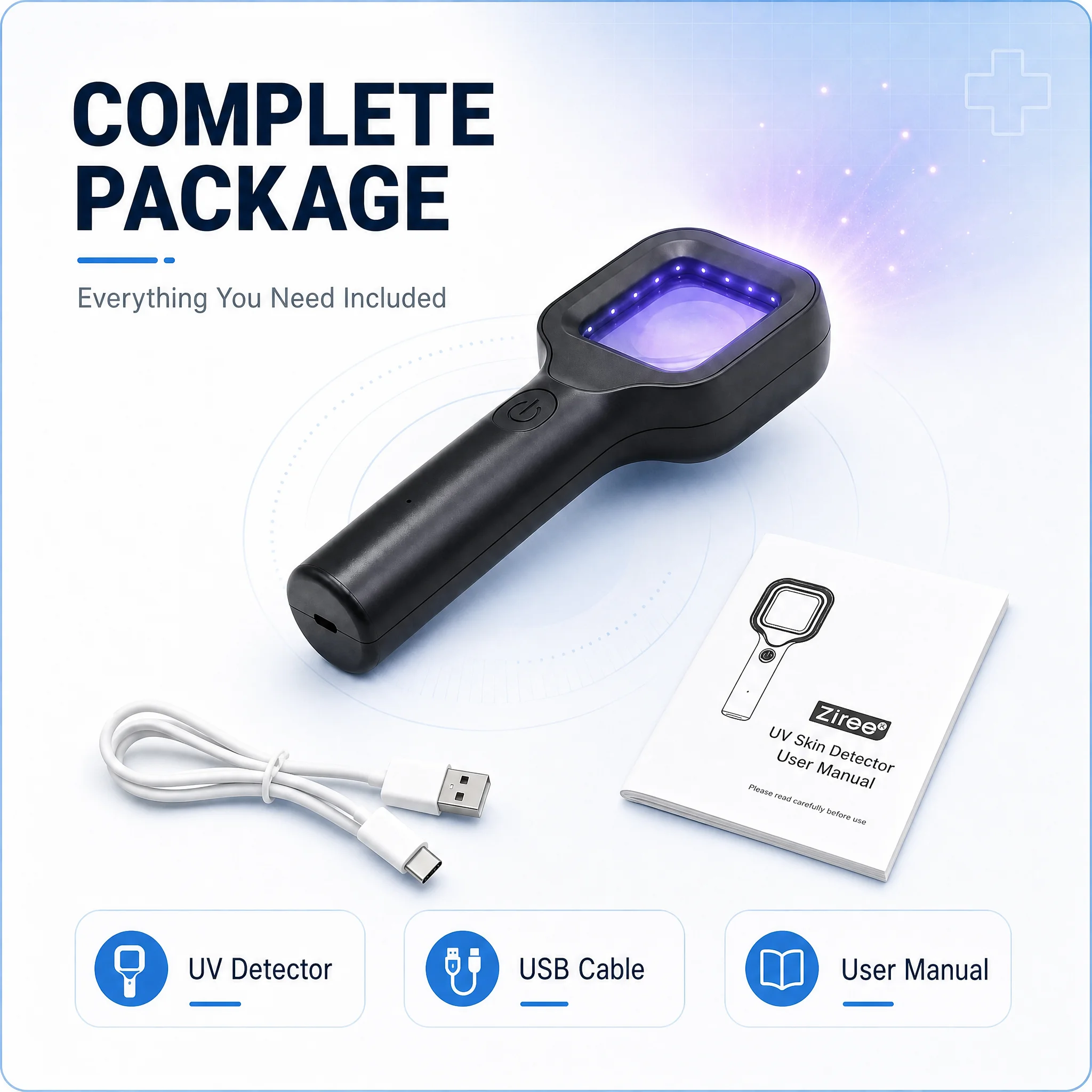 LED 365nm Ultraviolet Dermatoscope Handheld UV Spectrum Skin Lesion Visualization Instrument