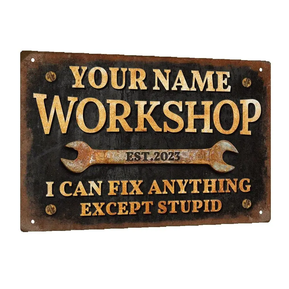 Customized Putuo Decor Workshop Sign, Personalized Name And Year, Retro Garage Wall Art, 12X8 Inches Metal Plaque,
