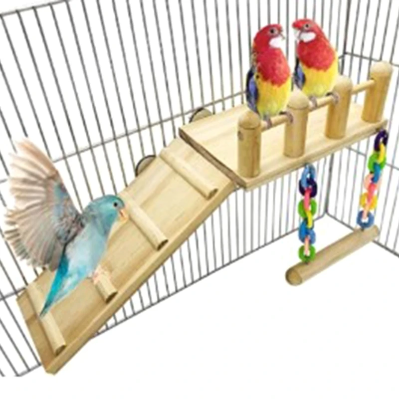 Y166 Vogelbaars Vogelkooi Accessoires Zitstokken Stand Houten Platform Vogelkooi Speelspeelgoed