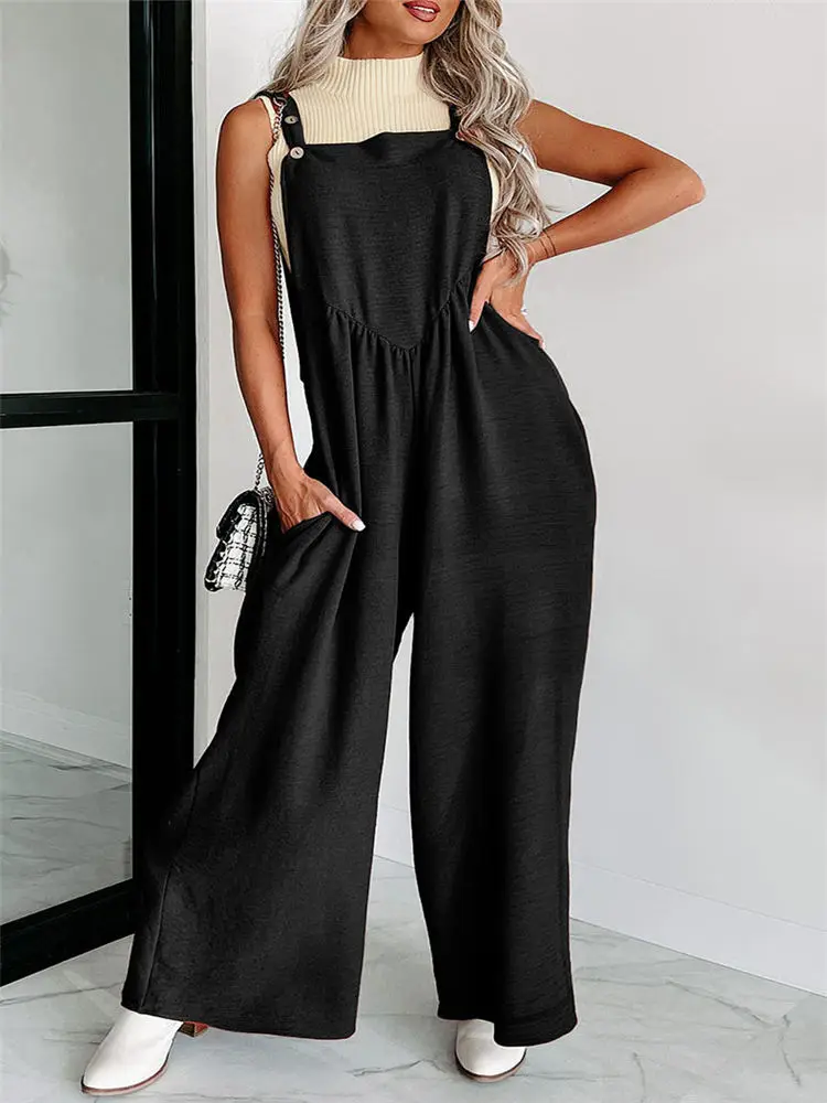 Women Summer Wide-Leg Jumpsuit Sleeveless Overalls Plus Size 3XL Baggy Romper