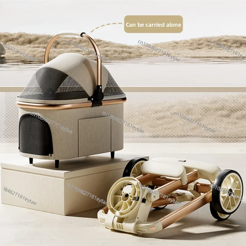 Foldable Detachable Aluminum Alloy Pet Stroller for Cats Dogs with Canopy Multi Functional Dog Seat Pushchair