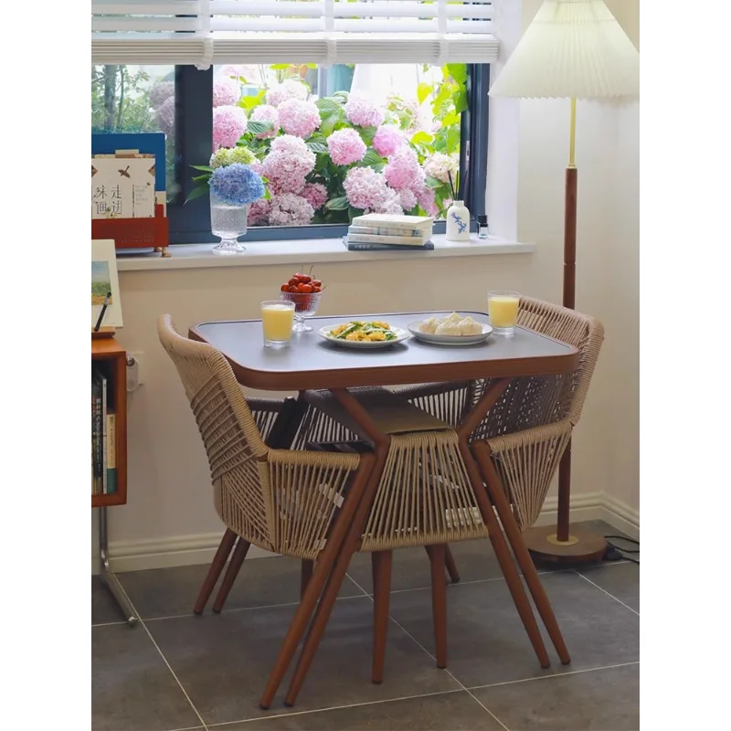 Balcony tea table and chair combination, small table and chair, rattan chair three-piece set of net celebrity casual storage